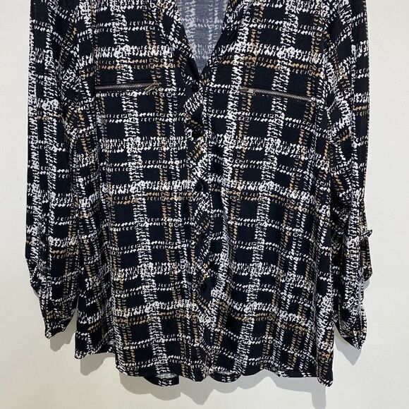 Blue Mood Women's Multicolor Plaid Split Neckline Button Up Shirt Size XL - Picture 2 of 9